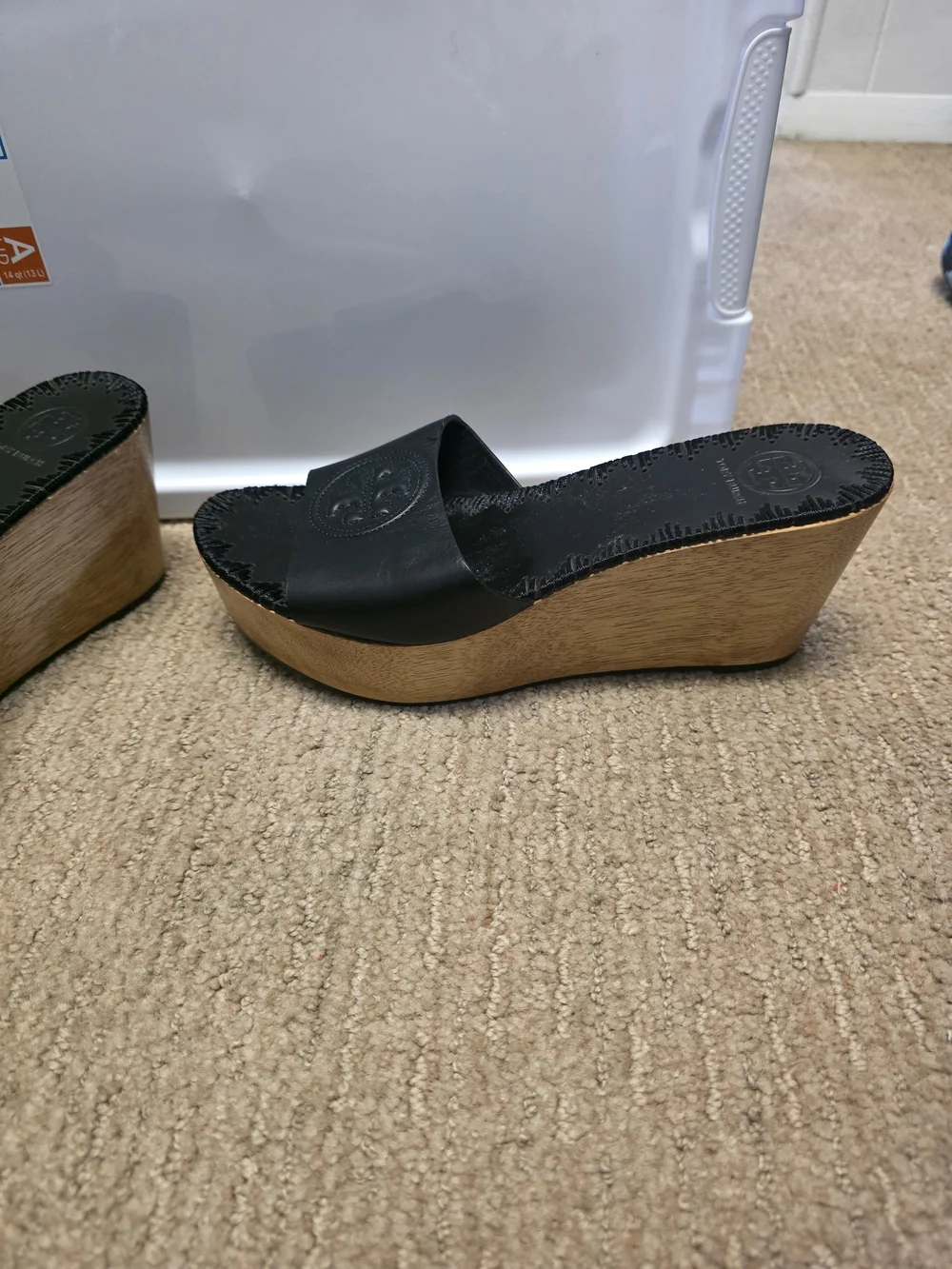 Tory Burch Black Leather Slide Platform Sandals
